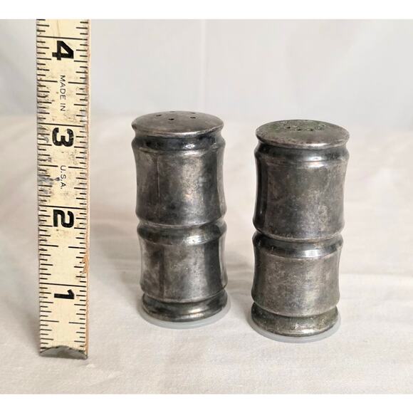 Vintage Robroy Silverplate Salt Pepper Shakers Tarnished 3" Tall Plastic Stopper - Picture 3 of 3